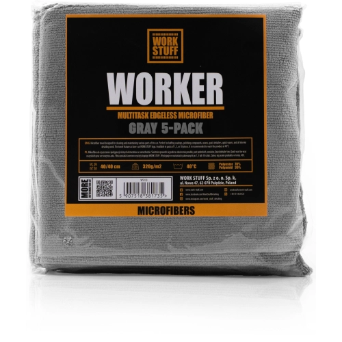 WORK STUFF WORKER 5-PACK GRAY 40x40cm 320gsm uniwersalna mikrofibra bezszwowa